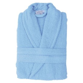 Albornoz de rizo de algodón, suave, resistente y absorbente en color azul celeste.