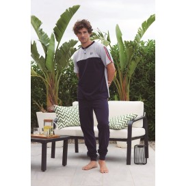 Pijama 3 Piezas Hombre – Sport Navy & Grey (100% Algodón)