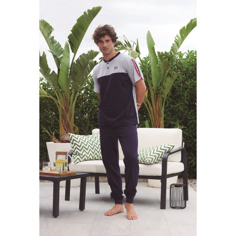 Pijama 3 Piezas Hombre – Sport Navy & Grey (100% Algodón)