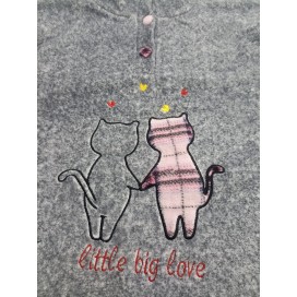 Pijama de Coralina de Mujer Gris con Estampado de Gatos y Pantalón de Cuadros - modelo elba