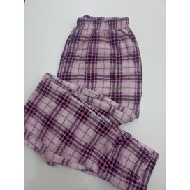 Pijama de Coralina de Mujer Gris con Estampado de Gatos y Pantalón de Cuadros - modelo elba