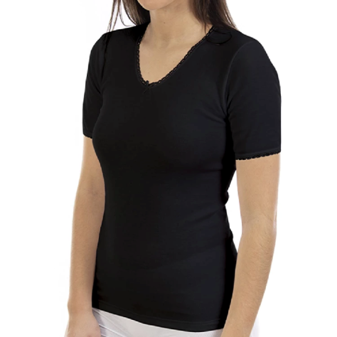 Camiseta interior térmica de mujer manga corta negra