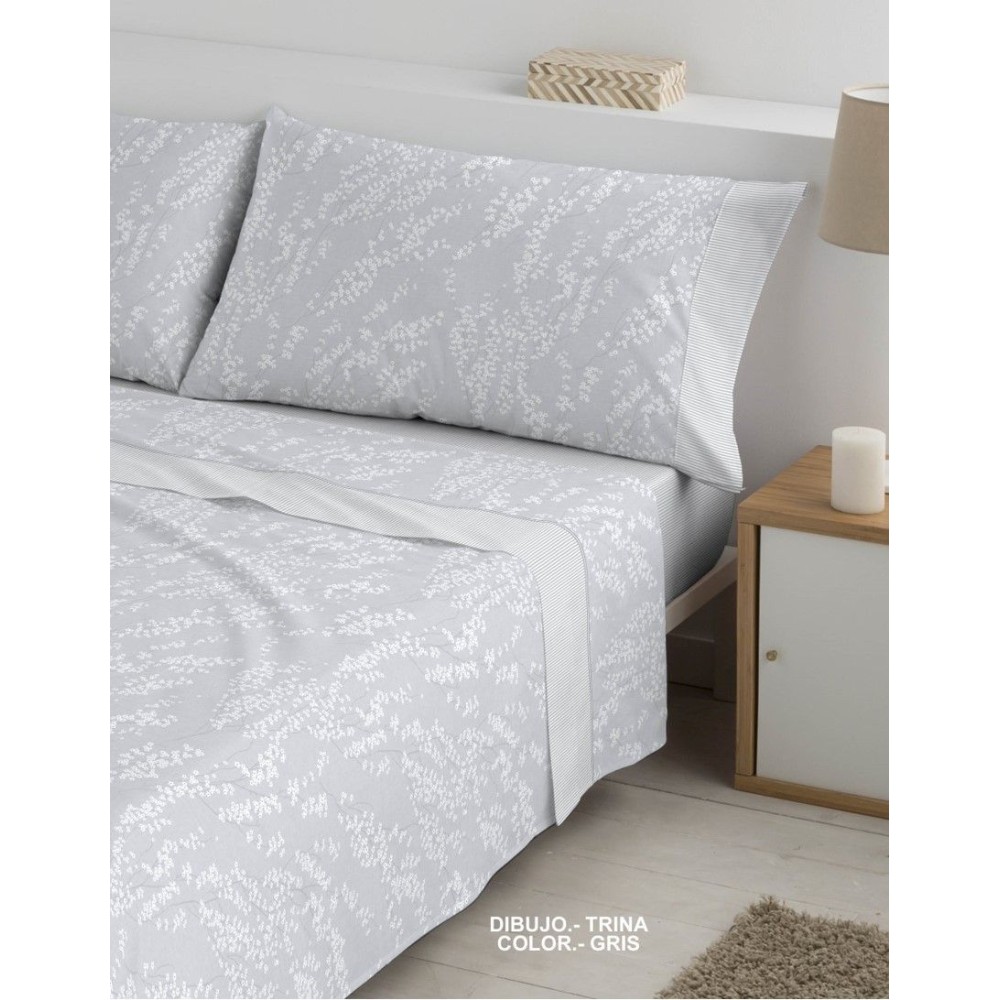 Juego de Sábanas de Franela Premium – 90% Algodón – Modelo Trina Gris