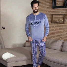 Pijama de hombre modelo Jack tejido velvet 100% poliéster con pantalón de cuadros.
