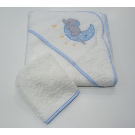Capa de baño blanco/azul elefante