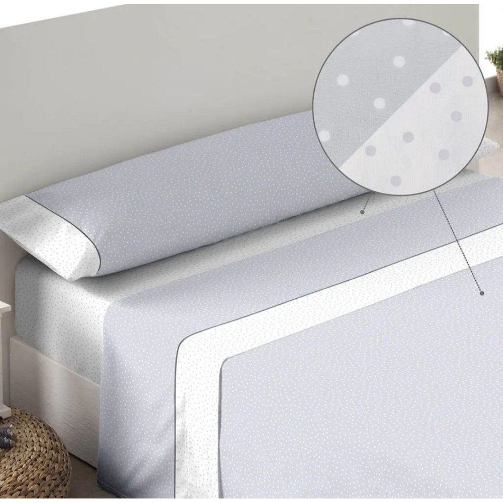 Juego de sábanas topitos gris