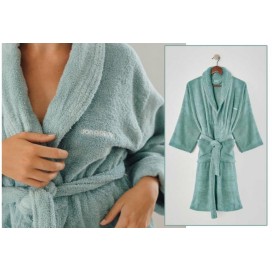 Albornoz para mujer en colora agua marina, suave y absorbente. 100% algodón.
