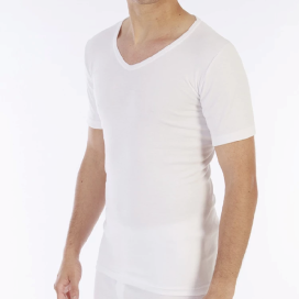 Camiseta interior térmica hombre manga corta cuello pico