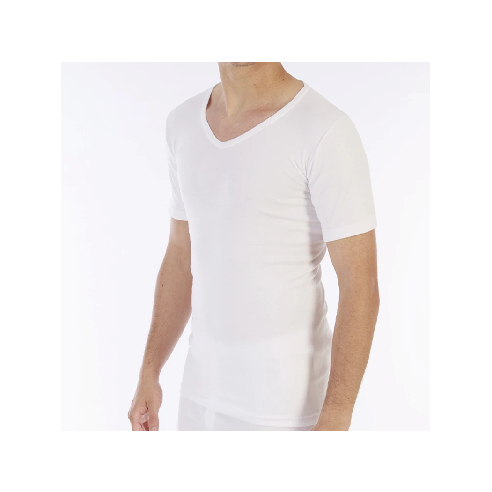 Camiseta interior térmica hombre manga corta cuello pico