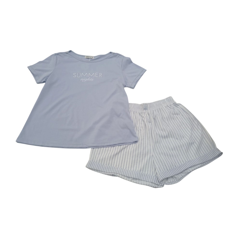 Pijama de Verano para Mujer "summer" azul – Conjunto de Camiseta y Short