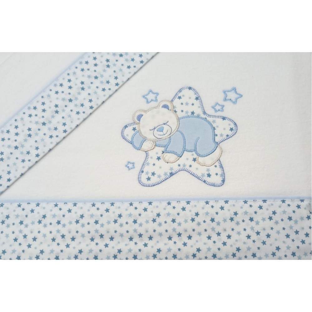 Juego de Sábanas de Cuna de Franela Azul y Blanco – Osito Dormilón