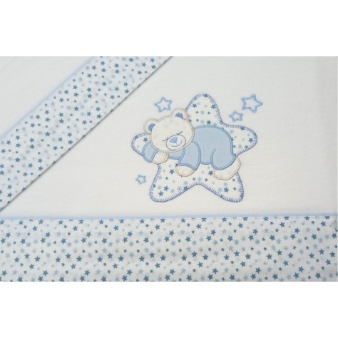 Juego de Sábanas de Cuna de Franela Azul y Blanco – Osito Dormilón