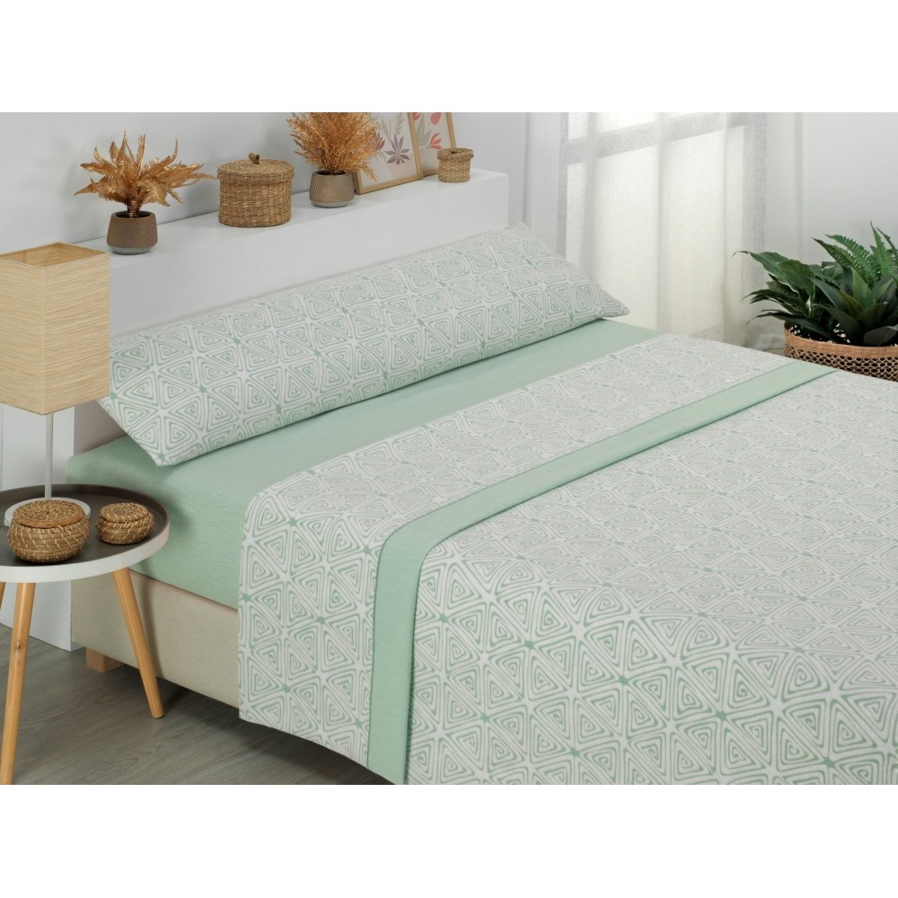 Juego de Sábanas de Franela “Sunny Verde” – Suavidad Natural y Calidez Acolhedora