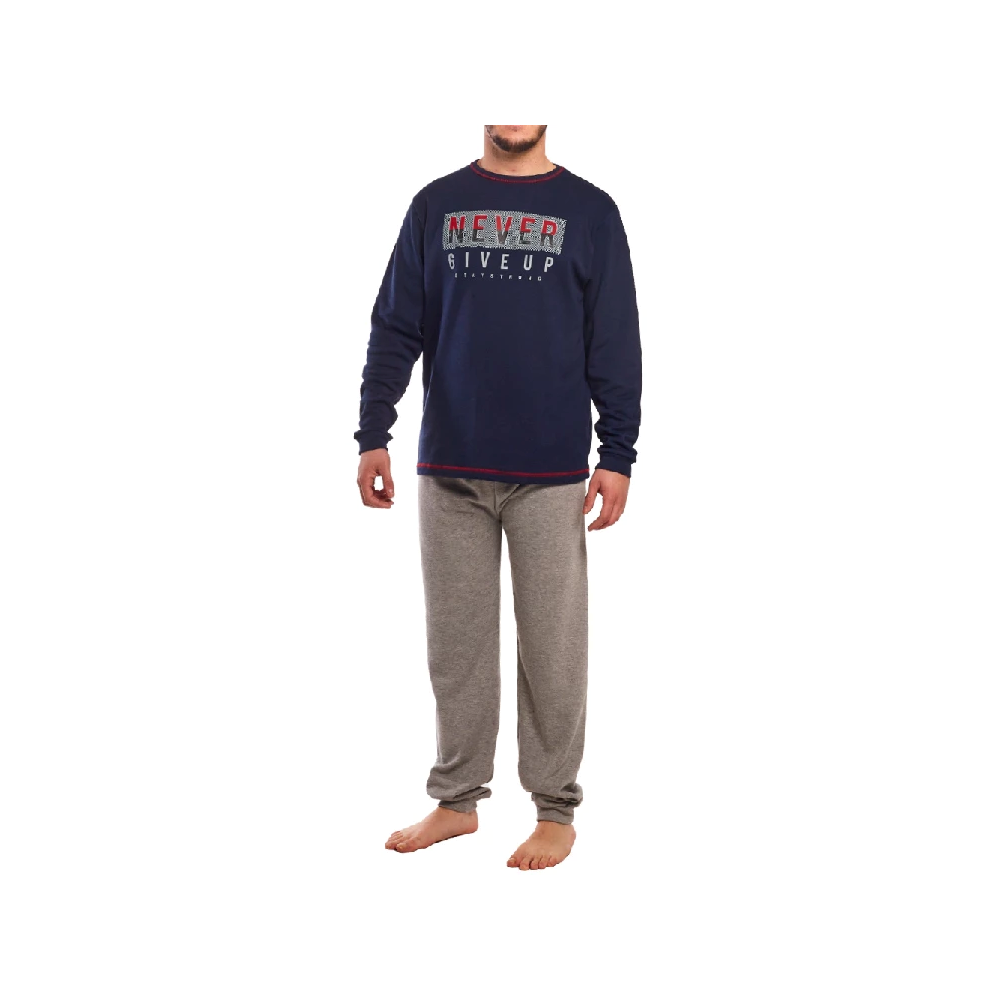 Pijama de hombre "never" azul marino y gris | Confort y estilo para dormir