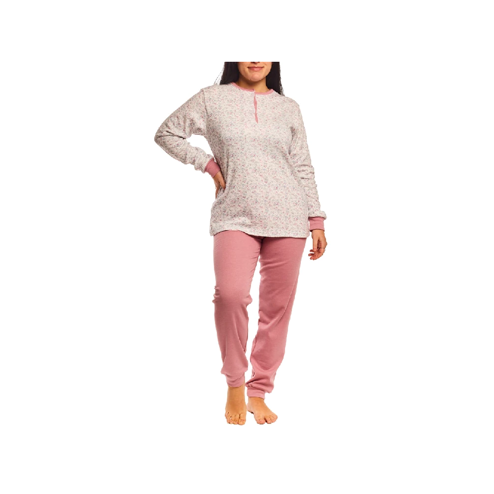 Pijama de mujer de algodón rosa y estampado floral | Suavidad y confort para dormir