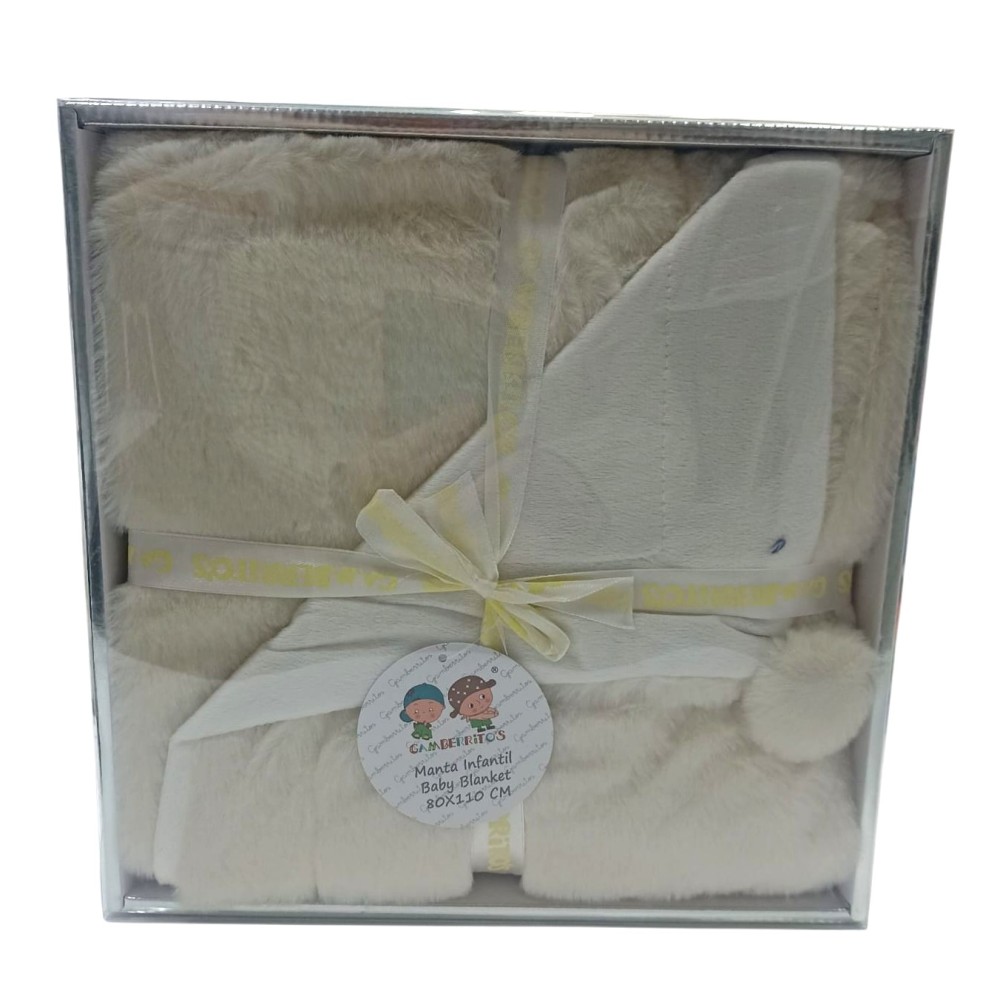 Manta de Bebé Beige 80×110 cm – Suave, Calentita y con Pompones | Gamberritos