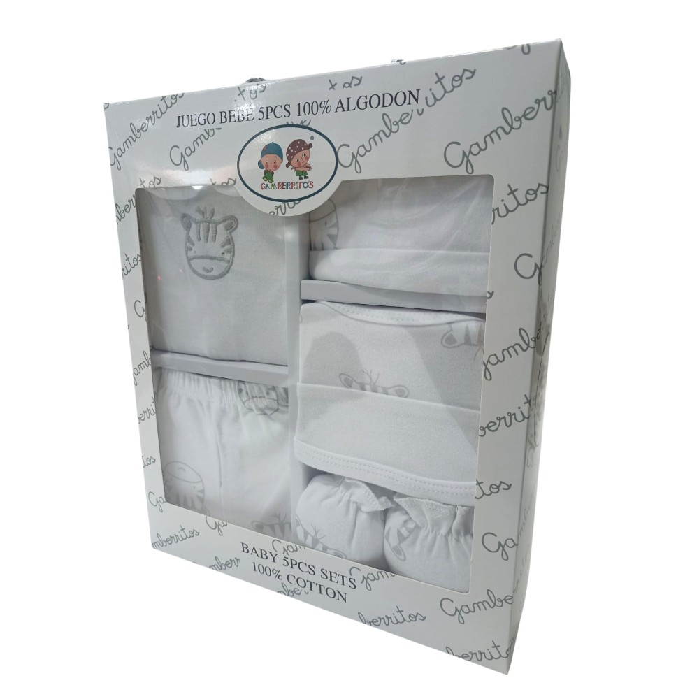 Conjunto de Regalo 5 Piezas 100% Algodón para Recién Nacido gris| Primera Puesta con Estilo