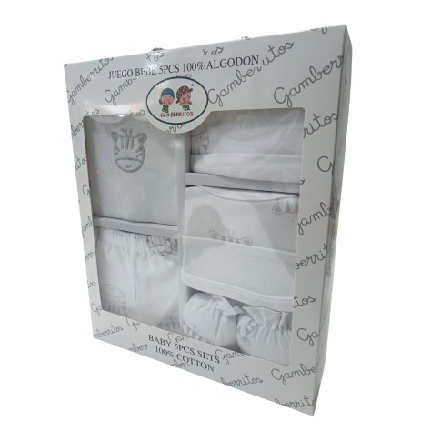Conjunto de Regalo 5 Piezas 100% Algodón para Recién Nacido gris| Primera Puesta con Estilo
