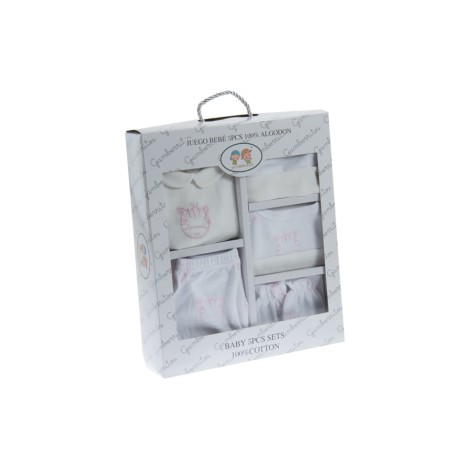 Conjunto de Regalo 5 Piezas Rosa 100% Algodón para Recién Nacida | Primera Puesta para Bebé