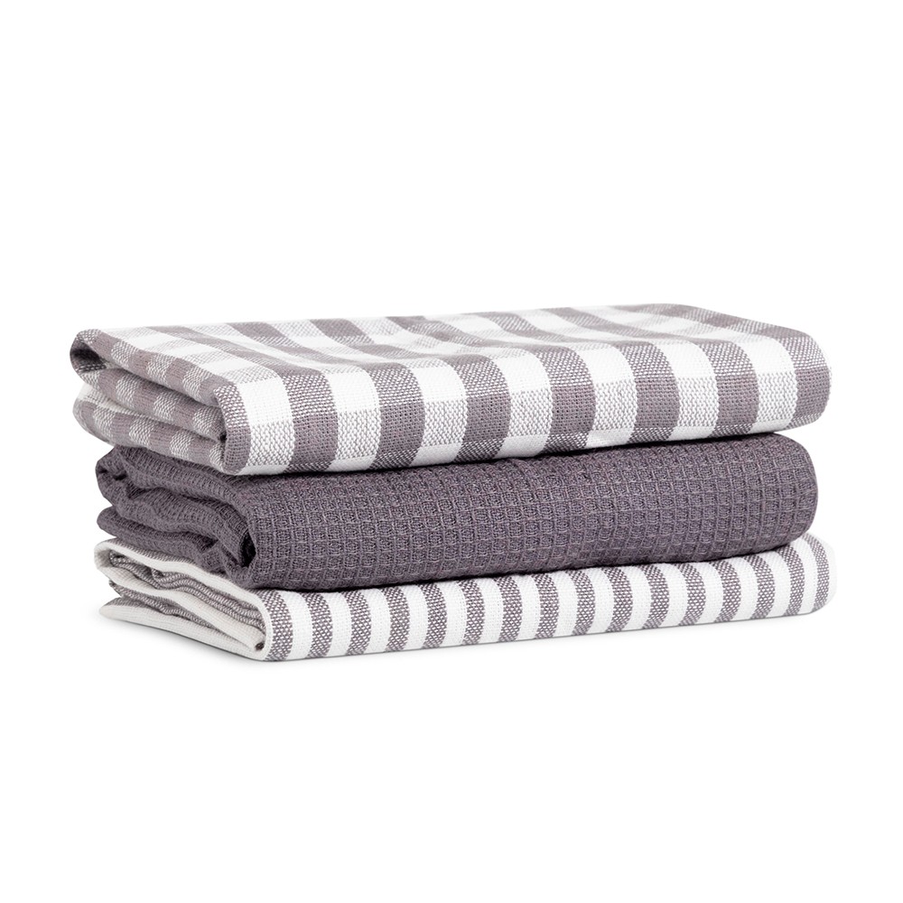 Pack de 3 Paños de Cocina 100% Algodón tonos gris  (50x70 cm)