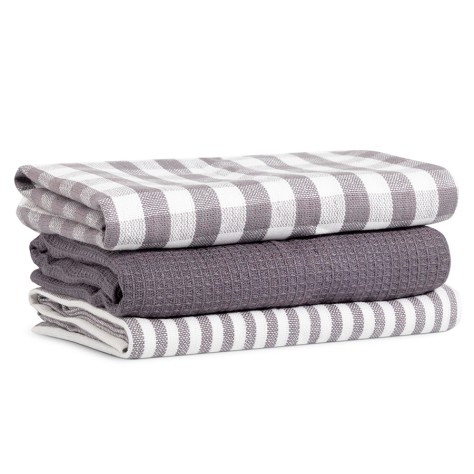 Pack de 3 Paños de Cocina 100% Algodón tonos gris  (50x70 cm)