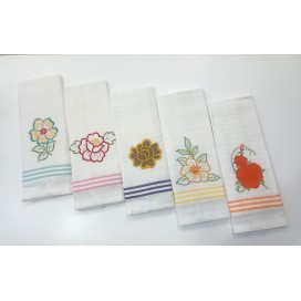 Paños de Cocina con Bordado Floral - 100% Algodón Diseño Nido de Abeja (50x60 cm)
