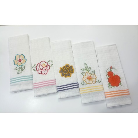 Paños de Cocina con Bordado Floral - 100% Algodón Diseño Nido de Abeja (50x60 cm)