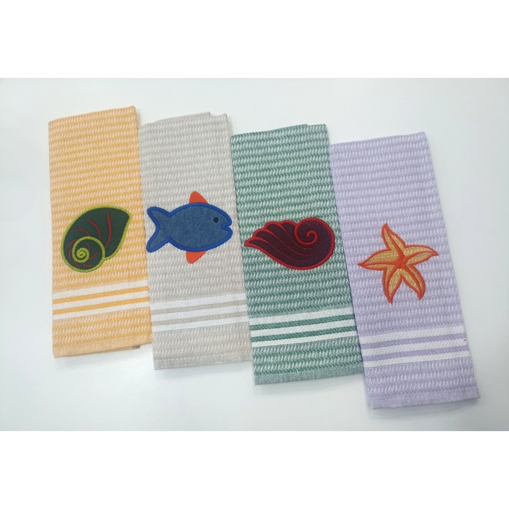 Paños de Cocina con Bordado temática marina - 100% Algodón (50x60 cm)