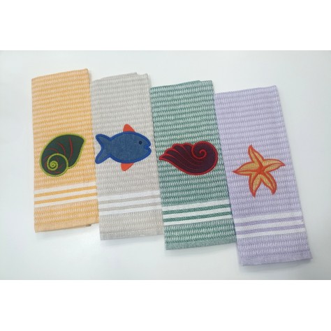 Paños de Cocina con Bordado temática marina - 100% Algodón (50x60 cm)