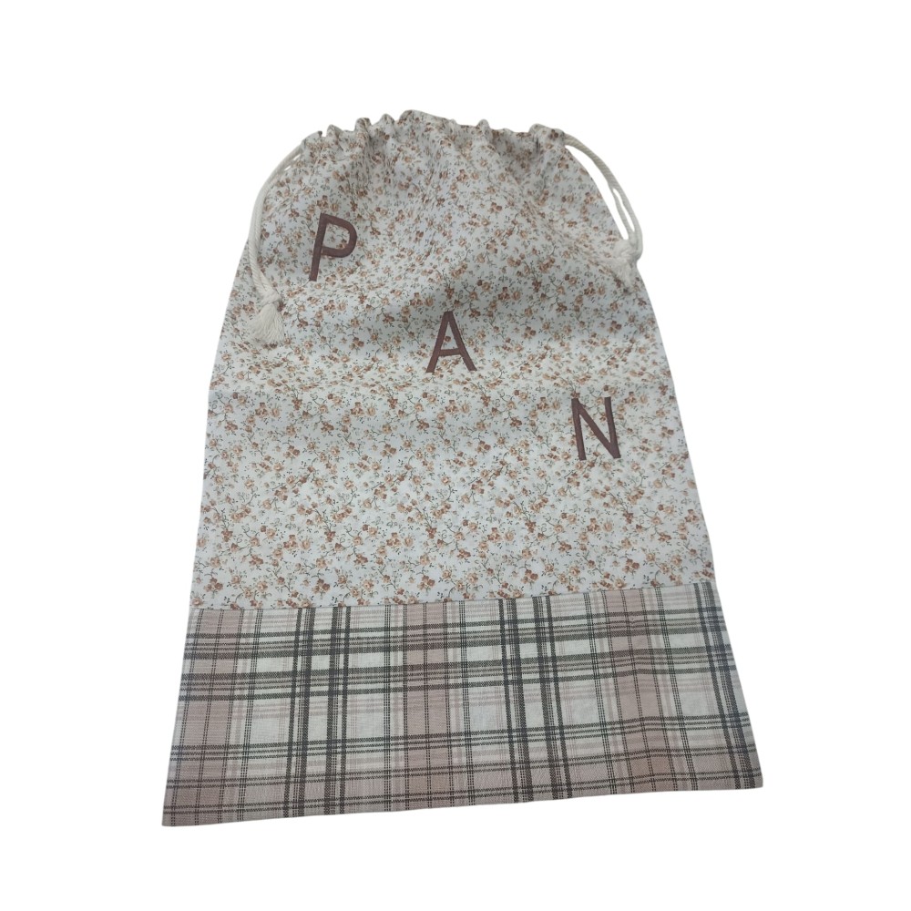 Bolsa de Pan de Tela Estampada beige - Diseño Floral y Escocés (35x55 cm)