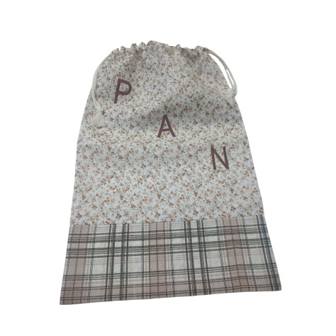 Bolsa de Pan de Tela Estampada beige - Diseño Floral y Escocés (35x55 cm)