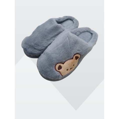 Zapatillas de Casa Grises con Peluche y Carita de Oso – Comodidad, Calidez y Estilo