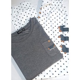 Pijama de mujer de algodón con estampado de lunares | color gris