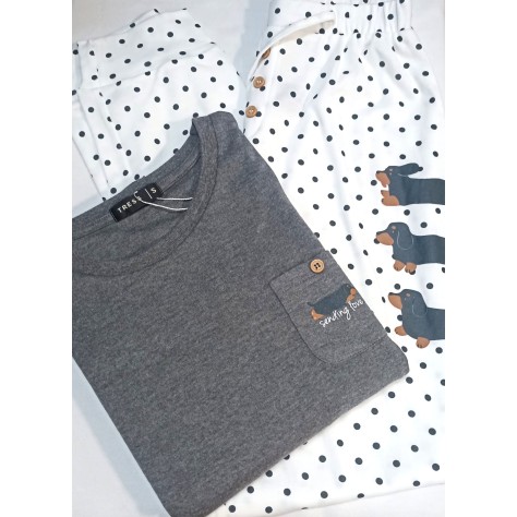 Pijama de mujer de algodón con estampado de lunares | color gris