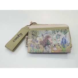 Caja de regalo con pashmina ilustrada y cartera monedero verde