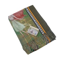 Caja de regalo con pashmina ilustrada y cartera monedero verde