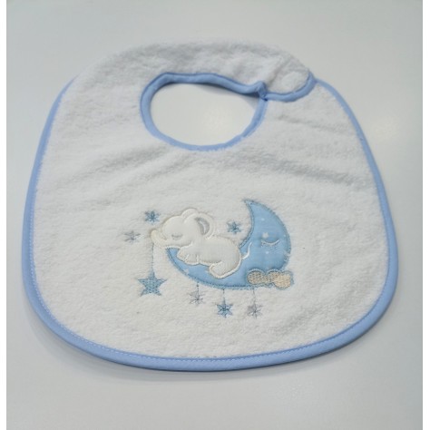 Babero de Rizo Bebé 100% Algodón con Interior Plastificado | Blanco con Detalles en Azul