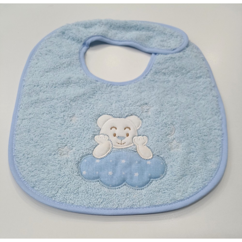 Babero de Rizo Bebé 100% Algodón con Interior Plastificado | Azul Osito