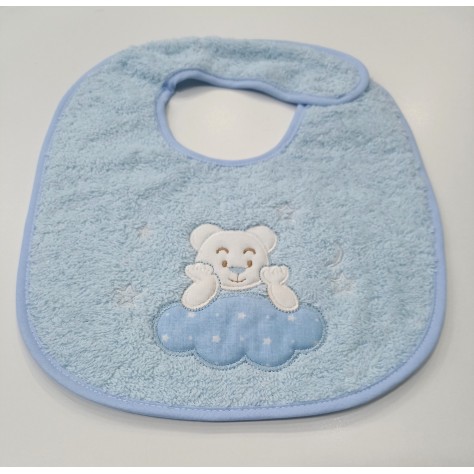 Babero de Rizo Bebé 100% Algodón con Interior Plastificado | Azul Osito