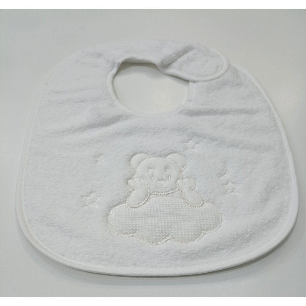 Babero de Rizo Bebé 100% Algodón con Interior Plastificado | Blanco