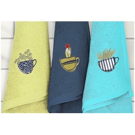 Pack 3 Paños de Cocina de Rizo Americano - Diseño Bordado "Plantas"