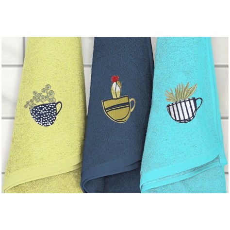 Pack 3 Paños de Cocina de Rizo Americano - Diseño Bordado "Plantas"