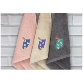 Pack 3 Paños de Cocina Bordados "Manoplas" – Algodón 100% Rizo Americano