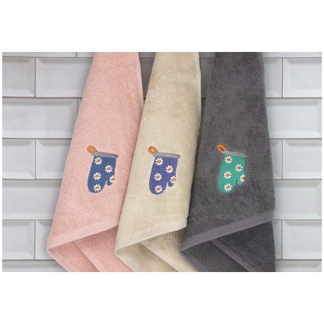 Pack 3 Paños de Cocina Bordados "Manoplas" – Algodón 100% Rizo Americano