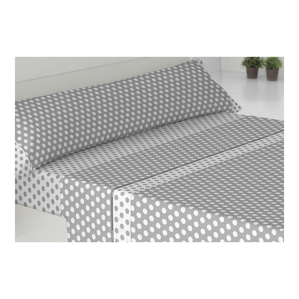 Juego de Sábanas de Franela Premium – 100% Algodón – Diseño Topos Gris (Cama 160 cm)