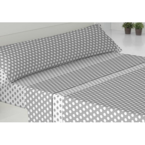 Juego de Sábanas de Franela Premium – 100% Algodón – Diseño Topos Gris (Cama 160 cm)