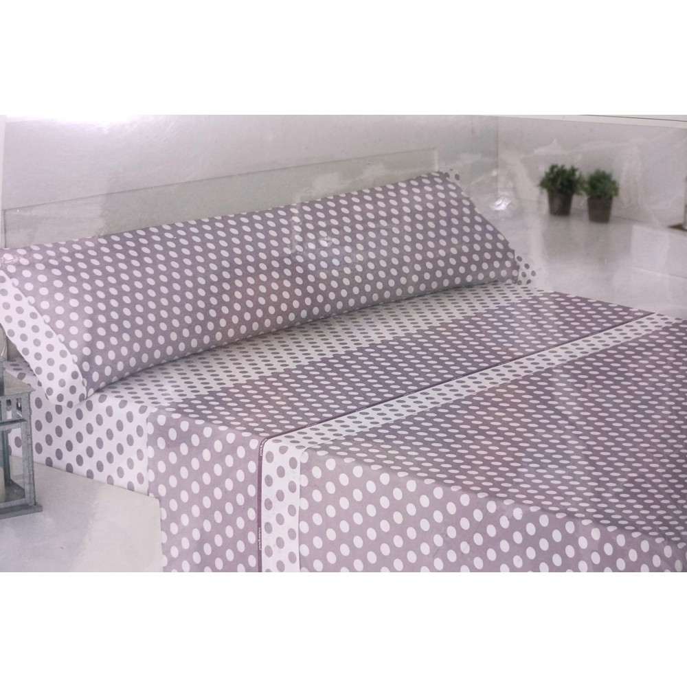 Juego de Sábanas de Franela 100% Algodón – Diseño Topos Malva (Cama 160 cm)