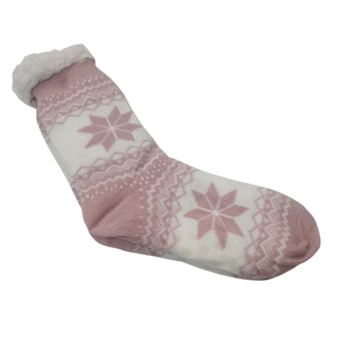 Calcetines antideslizantes rosas con estampado de nieve y forro de lana talla 35-40