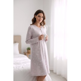 Camisón de Mujer Manga Larga – Estampado Floral Suave color malva
