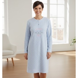 Camisón Polar Soft para Mujer azul - Calidez y Confort con Diseño de Gatito
